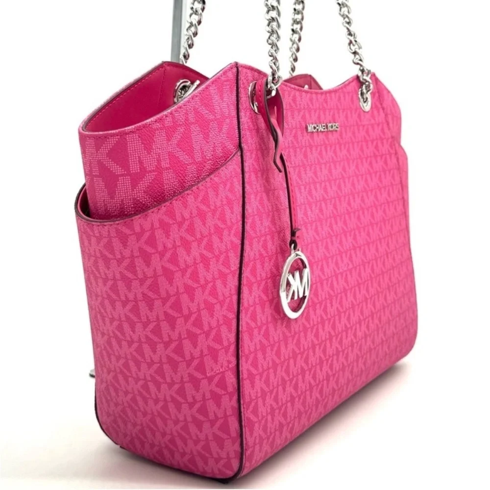 Michael Kors Large Jet Set Travel Chain Shoulder Bag Dragonfruit - Picture 4 of 10